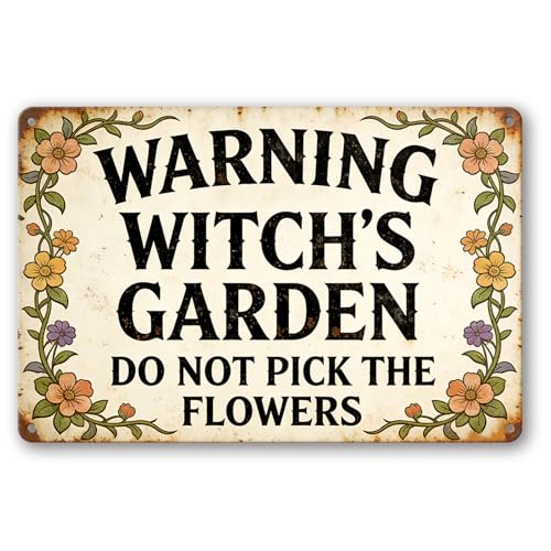 Funny Garden Metal Signs, Vintage Outdoor Wall Decor 8"x12" | Witch's Garden, Weatherproof Aluminum Sign for Patio Yard Greenhouse, Gift For Gardeners - color: Witch's Garden 1