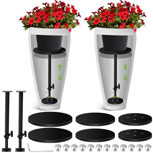2 Pack Adjustable Height Planter Inserts for Large Pots, Iron Rise Plant Fillers Risers, Metal Planter Lift Insert for Square Round Taper Pots(6" 8" 10" Base or Top)(17.5-32'') - size: 17.5-32''