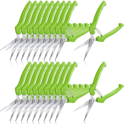 Lasnten 20 Pcs Pruning Shears 7.2" Bud Trimming Scissors, Green | Garden Snips Bulk with Stainless Steel Straight Blade, Spring Loaded Handle, for Flower Floral Plant Bonsai Precise Cutting - color: Green