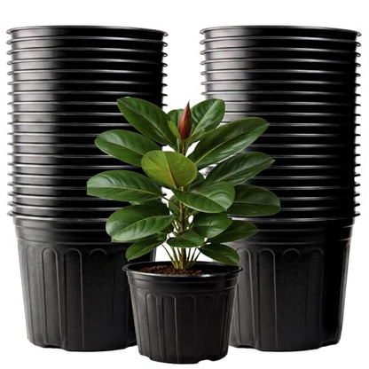 50 Pack 5 Gallon Flexible Plant Nursery Pots for Plants with Drainage Holes | Flexible, lightweight plastic construction; compact growing space for seedlings, herbs, succulents, and young flowers - size: 5 Gallon