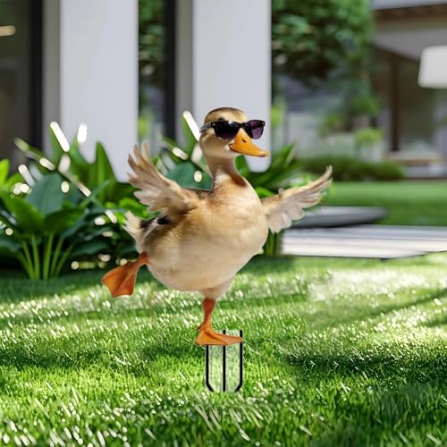 Duck Garden Stakes Decor Yard Acrylic - 2D Spring Garden Acrylic Sign Decoration, Yard Art, Gift for Nature Lovers, for Indoor & Outdoor Flower Pots, Yard, Mini Gardens & Lawn (5.9”x5.9”)