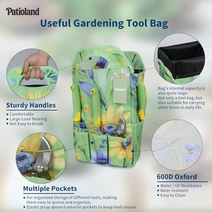 10 Piece Garden Tools Set, Gardening Hand Tools Kit with Heavy Duty Rust-Proof Aluminum Tools, Organizer Tote Bag, Apron, Gloves & Kneeling Pad, Ideal Gardening Gifts for Women, Mom, Grandma & Wife - color: green floral-10pcs