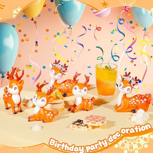 Exasinine 12Pcs Miniature Deer Figurines Forest Woodland Animal Miniatures for Crafts Fairy Garden Accessories Small Deer Ornaments Cake Toppers