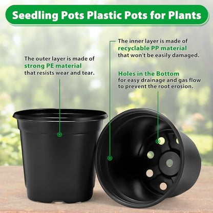 100 Pack Plant Nursery Pots 4 inch Plastic Plant Pots, Durable Reusable Seed Starting Pots for Succulents Plants Vegetables Fruits Seedlings Cuttings Transplanting with 100 Plant Labels (Black) - color: Black（100 Labels+100 Pots）
