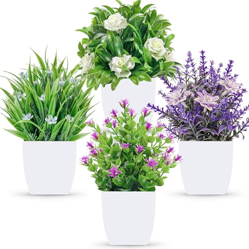 Der Rose 4 Pack Fake Flowers Fake Plants for Spring Office Desk Decor - color: Colorful