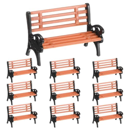 M METERXITY 10-Pack Miniature Park Bench Models, 1.1x0.6x0.7 Inch ABS Mini Village Garden Chair for Terrarium/DIY Micro Landscaping/Dollhouse, Train Platform Bench Figurines [Brown Black] - size: 1.1x0.6x0.7 Inch