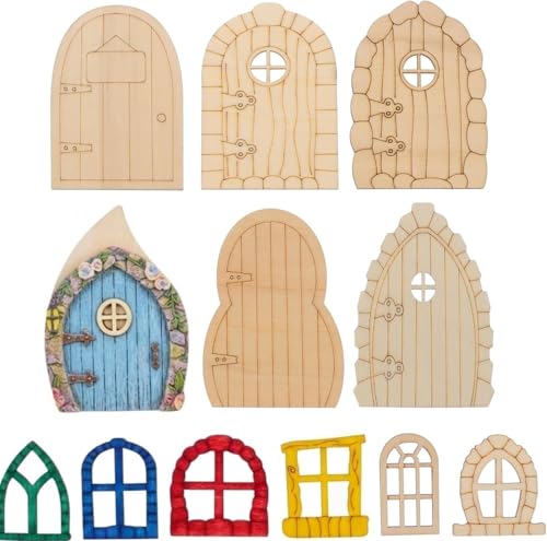 Exceart DIY Fairy Garden Door Chips 48Pcs Unpainted Mini Wooden Fairy Doors for Kids Painting Crafts and Garden Decoration 3.93X2.51In - Unpainted Mini Wooden Doors