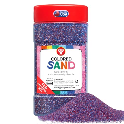 Hygloss Colored Sand – Patriotic Red, White & Blue Color Celebration Craft Sand for Art, July 4th, New Year’s, Holiday Decor, Kids Party Crafts – 100% Natural & Environmentally Friendly (1 lb Bottle) - color: Patriotic Mix, size: 1-Pound