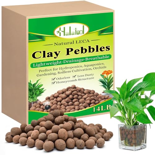 Halatool 14LB Leca Balls for Indoor Plants, 4-16mm Hydro Balls for Drainage - size: 14LB