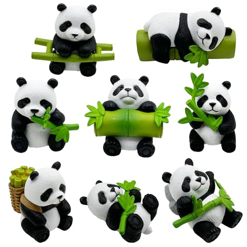 Cayway 8 PCS Mini Panda Set, Miniature Panda Decor Fairy Garden Animals for Plant Pots Bonsai Craft, Micro Landscaping Decoration - color: Panda