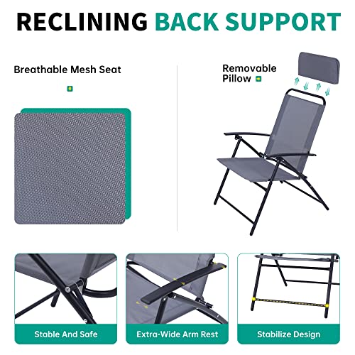 Nice C 4 Piece Patio Furniture Set with Umbrella, Outdoor Dining Set (Grey) | Patio Furniture Set, Patio Table And Chairs, 4-Piece Garden Set, Glass Table, 2 Folding Chairs