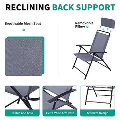 Nice C 4 Piece Patio Furniture Set with Umbrella, Outdoor Dining Set (Grey) | Patio Furniture Set, Patio Table And Chairs, 4-Piece Garden Set, Glass Table, 2 Folding Chairs