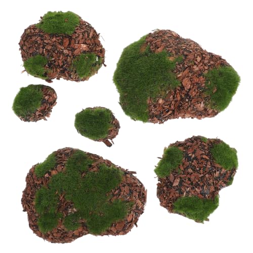 Hemoton 6 pcs Faux Moss Rocks Lightweight Simulated Moss Stones for Floral Arrangements Fairy Garden Supplies Doll House Accessories Miniature Landscape Decor