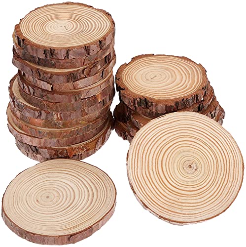 30 Pcs 3.1"-3.6" Natural Unfinished Wood Slices Circles with Bark for Coasters DIY Crafts Christmas Ornaments Rustic Wedding Decorations - size: 30pcs 3.1"-3.6"