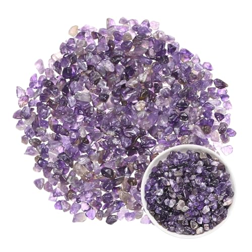 M METERXITY 1.1lb/500g Assorted Tumbled Chips Stone, 5-7 mm Crushed Crystal Quartz Pieces for Vases Filler/Aquarium/Succulent Plants Decor, Irregular Shaped Stones [Purple] - color: Purple