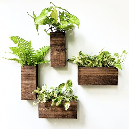 LaLaGreen Wooden Wall Planters (4 Pack) Hanging Wood Planter Box for Plants - size: 4-pc Set