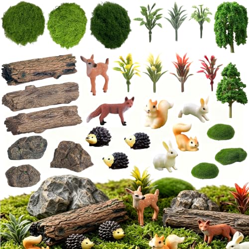 Miniature Fairy Garden Accessories,28Pcs Miniature Forest Kit Tiny Resin Animal,Mini Garden Figurines with Moss for DIY Craft,Desktop Fairy Figurines Decoration - color: Forest 28pcs