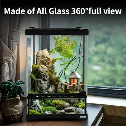 Mini Reptile Glass Terrarium Tank 8"x8"x12“ Full View with Front Opening Door and Enclosure Habitat Cage for Leopard Gecko Tarantula Young Lizard Hermit Crab Frog Insects Breeding Tank - size: 8x8x12 inch