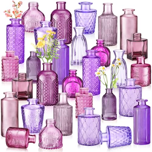 Yaomiao 30 Pcs Glass Bud Vases Centerpieces, Purple Series - color: Purple Series