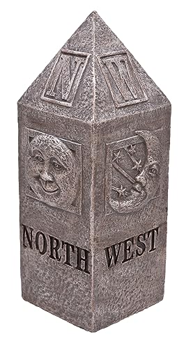 Mark Feldstein & Associates Sun and Moon Celestial Compass Resin Stone Look Outdoor Garden Pillar, 13 Inch