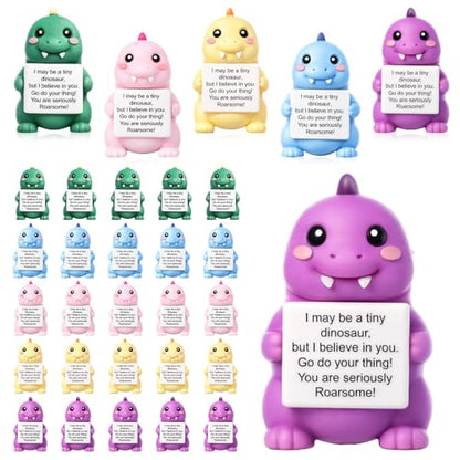 Gejoy 25 Pcs Mini Rubber Dinosaur Toys Positive Mini Dinosaurs Figures | Tiny Figurines to Hide, Dinosaur Gifts with Motivational Quote, Birthday Encouragement Gifts for Coworker Desk Decor - style: Dinosaur