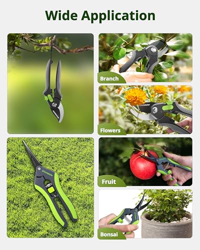 Gardening Scissors, Sharp Plant Trimming Scissors 2 Pack - size: 6.5" Curved & 8.5" Bypass