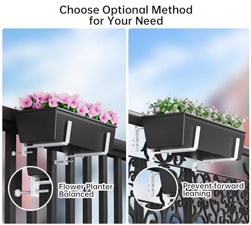 Y&M Adjustable Window Box Brackets for Planter Box, Heavy Duty Wall Mounted Hooks Hangers for Flower Baskets Holder Durable, Hanging Brackets for Fence Patio Garden Balcony(4 Packs) - size: 4p White