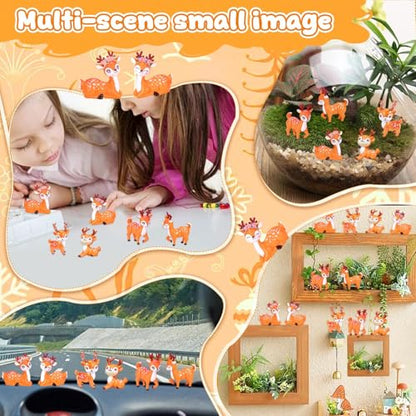 Exasinine 12Pcs Miniature Deer Figurines Forest Woodland Animal Miniatures for Crafts Fairy Garden Accessories Small Deer Ornaments Cake Toppers