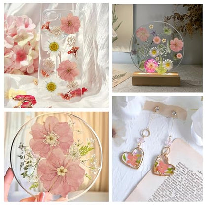 Dried Pressed Flowers for Crafts, Real Dried Flowers Natural Dry Flowers Bulk for Resin Candle Making Scrapbooking DIY Nails Jewelry Pendant Soap (Pink)