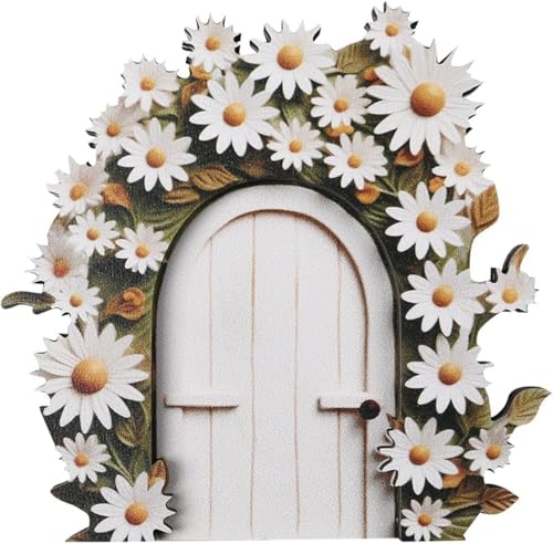 White Daisy Frame Fairy Door, Tree Stump Decor, Miniature Fairy Garden Accessory, Decorations