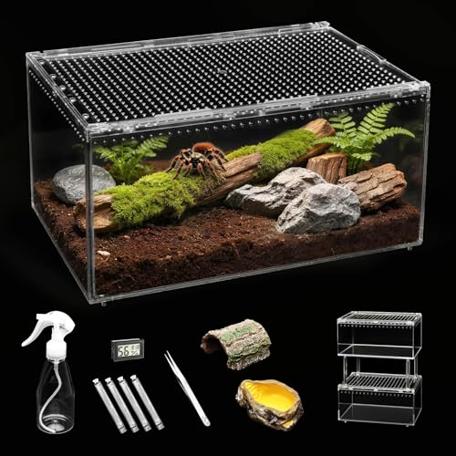 XLarge Reptile Tank Starter Kit,Escape Proof Tarantula Enclosure | Hermit Crab Habitat,Spider Terrarium for Baby Leopard Gecko Vivarium,Bearded Dragon Cage,Insect House,Lizard Cribs Container - size: XLarge(15.7x9.8x7.8inch)