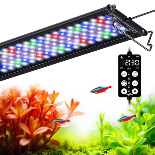 SEAOURA LED Aquarium Light with 24/7 Timer for 18-24in Fish Tank | high PAR LEDs for plant growth, 3 timers + memory, 20 dimming, 15min fade, adjustable brackets, slim aluminum - size: For 18-24in Tank