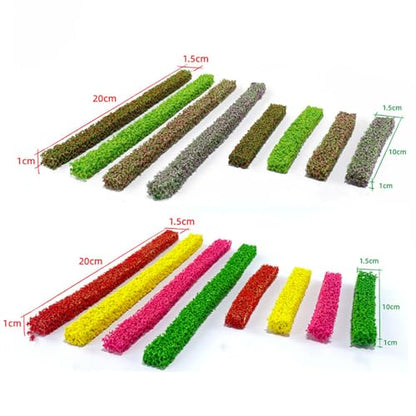 Miniature Long Shrub Strips HO/OO Scale Static Shrub Vegetation Groups Bush Model Groups Bush Static Scenery Model Plants for DIY Diorama Garden Scenery Landscape (E#with Pink Flowers-4Pcs) - style: E#With Pink Flowers-4Pcs