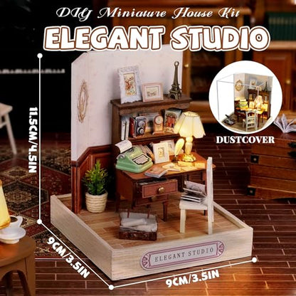 Kisoy Dollhouse Miniature with Furniture Kit, DIY 3D Wooden DIY House Kit with Dust Cover,Handmade Tiny House Toys for Teens Adults Gift(Elegant Studio) - color: Elegant Studio