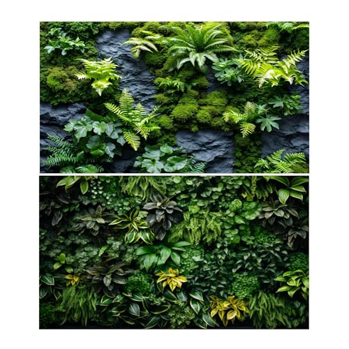 2 Packs Rock Wall Reptile Tank Background Lush Green Tropical Leaves Aquarium Background Nature's Embrace Tropical Green Plants Fish Tank Backgrounds Moss Wall Reptile Enclosure Backgrounds 30x12in - color: Green, size: 30(W)x12(H)in
