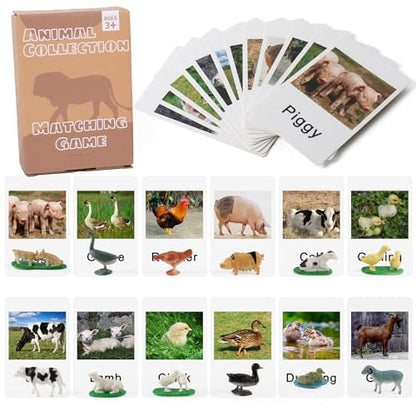 MEROCO Montessori Farm Animals Matching Cards Kids Preschool Toys | Mini Plastic Barn Figurines Set Toddlers Classroom Learning language materials - style: Farm Animal