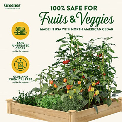 Greenes Fence Premium Cedar Raised Garden Bed, 4' x 4' x 7" (3/4" Thick) - Made in USA with North American Cedar - size: 4 Foot x 4 Foot x 7 Inch