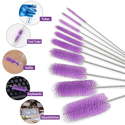 CiaraQ Bottle Cleaning Brushes, 8 Inch Nylon Tube Brush Set | Purple Cleaner for Narrow Neck Bottles Cups with Hook, Set of 10pcs. - color: Purple, size: 8.0 Inch (10pcs)