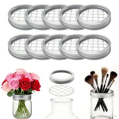 10 Pack Mason Jar Flower Frog Lid Mason Grid Flower Organizer Lid Insert for Valentine's Day Home Kitchen Office Wide Mouth Canning Jars Accessories, 86 mm - style: 86 mm