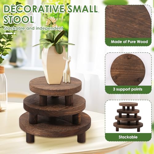 4 Pcs Small Wooden Risers Plants Stand, 5" 6" 7" 8" Pedestal Plant Display Risers Stool for Decor, 4 Tiered Round Flower Pot Pedestal Holder for Desktop Counter Room Indoor Outdoor