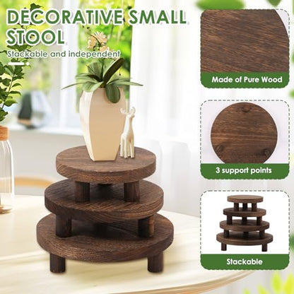 4 Pcs Small Wooden Risers Plants Stand, 5" 6" 7" 8" Pedestal Plant Display Risers Stool for Decor, 4 Tiered Round Flower Pot Pedestal Holder for Desktop Counter Room Indoor Outdoor