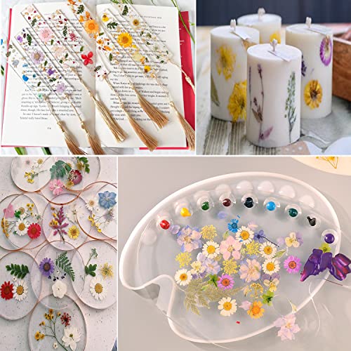122PCS Large Nature Dried Pressed Flowers for Resin Mold, Real Dry Pressing Floral with Butterfly Transparent Stickers Set for DIY Jewelry Making Nail Card Scrapbook Art Craft Love Parade - color: Love Parade
