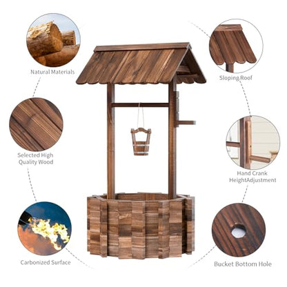 Oneinmil Wishing Well Planter for Yard, Outdoor Large Wooden Wishing Well with Hanging Bucket for Flower and Plants Wishing Well for Outside, Patio, Garden, Lawn Backyard Decor Upgrade Reinforced Base