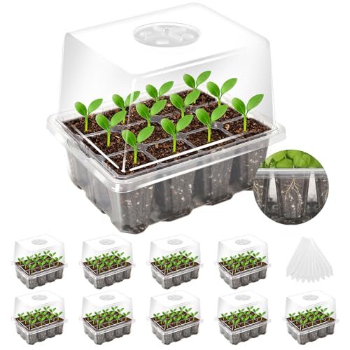 MIXC 10 Pack Seed Starter Tray, 120Cell Stater Kit with Elevated Lid - color: Transparent, size: 12 Cell-10 Packs Elevated Cover