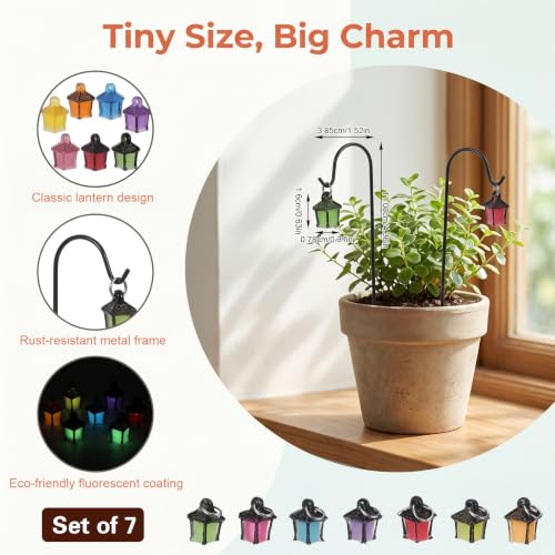 7PCS Miniature Garden Stakes, Dollhouse Lantern Garden Stake | Miniature Street Light Decorative Potted Plant Stake, Garden Fairy Lantern for Pot Micro Landscape Indoor Outdoor Plant Decor