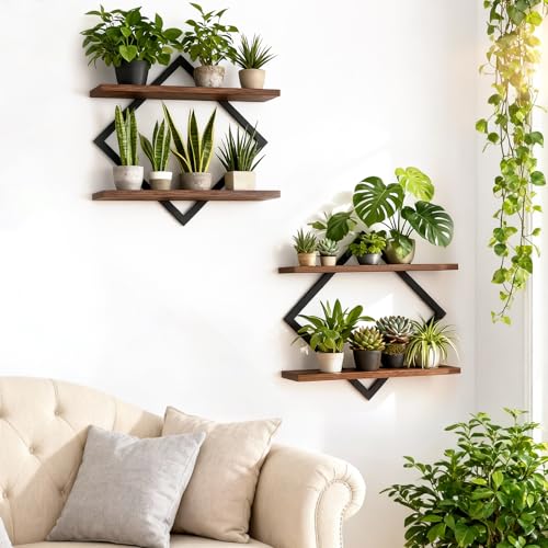 Set of 2 Floating Shelves for Wall Planters for Indoor Plants Wall Plant Holder Plant Stand Indoor for Small Plant Window Plant Hanging Wall Shelves for Living Room Bedroom Bathroom (Brown) - color: Brown, size: 2 Pack