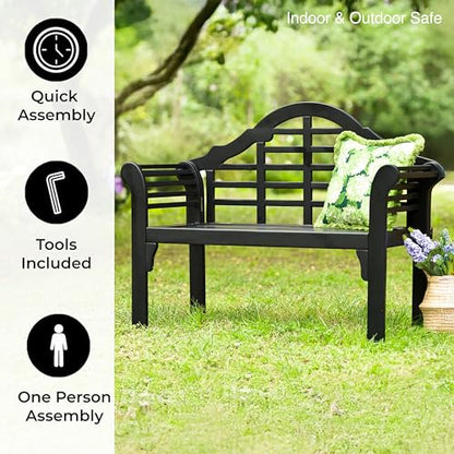 Plow & Hearth Weatherproof Lutyens Eucalyptus Wood Garden Bench | Foldable Patio Bench | Outdoor Furniture Seating for Porch Park Deck | Black - color: Black