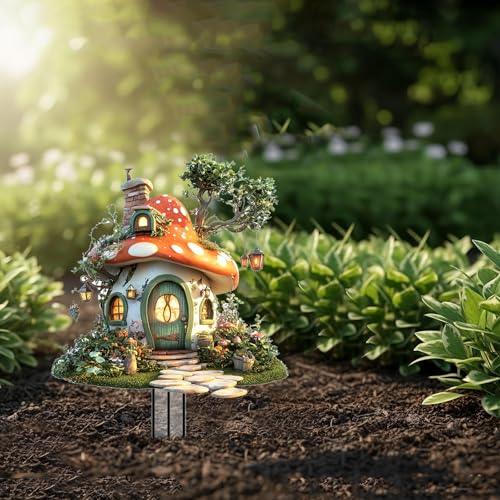 Mushrooms Garden Stakes Decor Yard Acrylic - 2D Spring Garden Acrylic Sign Decoration, Yard Art, Gift for Nature Lovers, for Indoor & Outdoor Flower Pots, Yard, Mini Gardens & Lawn (5.9”x5.9”) Y05