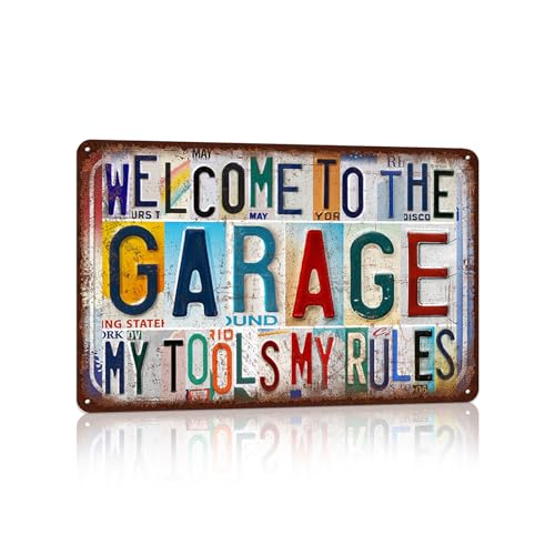 Vintage Welcome To The Garage My Tools My Rules Wall Decor | Metal Sign Tin Signs - color: Welcome-A-10