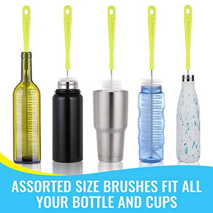 Bottle Cleaning Brush Set - Long Handle Bottle Cleaner for Washing Narrow Neck Beer Bottles, Sports Water Bottles with Straw Brush, Kettle Spout/Lid Cleaner Brushes